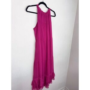 Trinhnology Halter Maxi Dress XL Magenta Pink Excellent Tiered Ruffle Back Tie